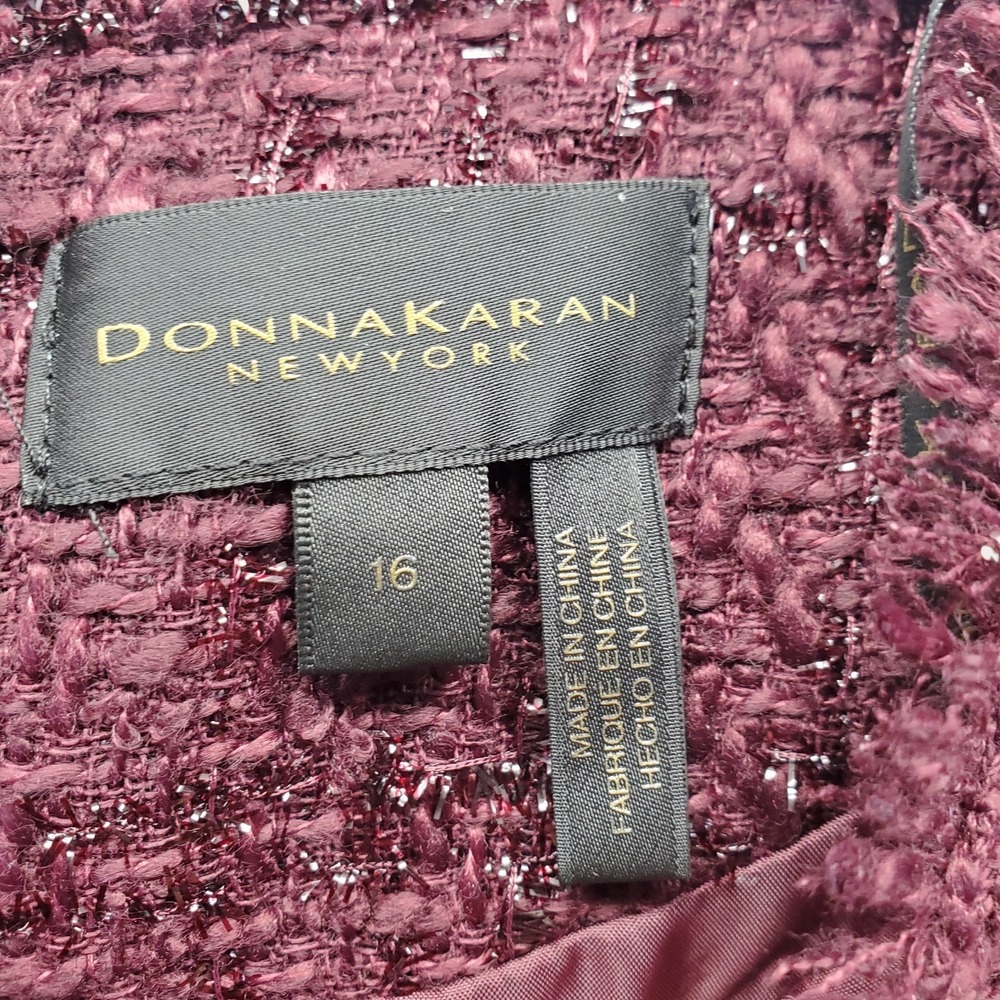 Donna Karan New York A-Line Dress Womens 16 Red Metallic Tweed Lined Back Zip - Picture 3 of 9